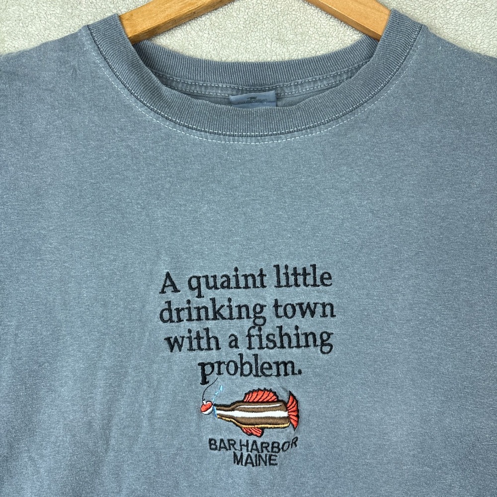 Vintage Bar Harbor Maine Mens Large T-Shirt Funny Fishing Drinking Town *Sun Dmg